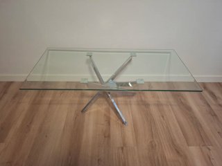 Mesa de centro cristal y metal plateado