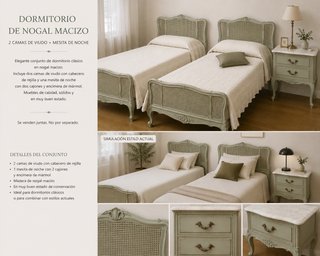 Dormitorio Nogal Macizo: 2 Camas + Mesita