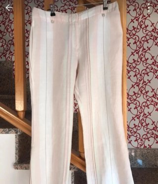 Calça de linho listrada para verão