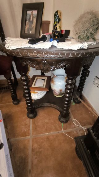 Escritorio antiguo madera y cristal