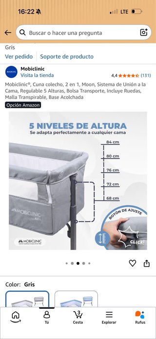 Cuna colecho Mobiclinic gris