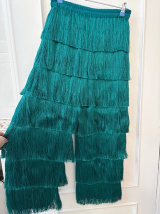 Pantalón elástico de flecos verde azulado