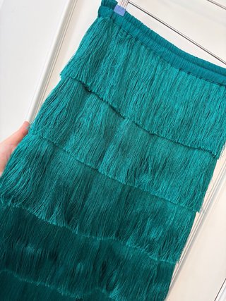 Pantalón elástico de flecos verde azulado