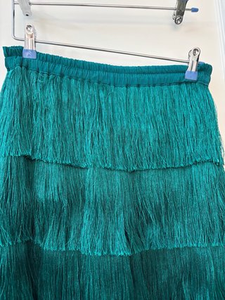 Pantalón elástico de flecos verde azulado