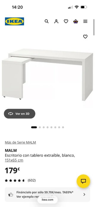 Escritorio MALM IKEA blanco con tablero extraíble