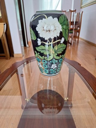 Jarrón Cerámica Oriental Vintage Negro Verde