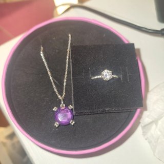 Conjunto Collar y Anillo Morado/Plata