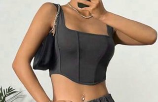 Crop top Shein estilo corsé gris