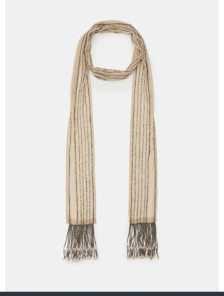Pañuelo Zara abalorios flecos beige y oro