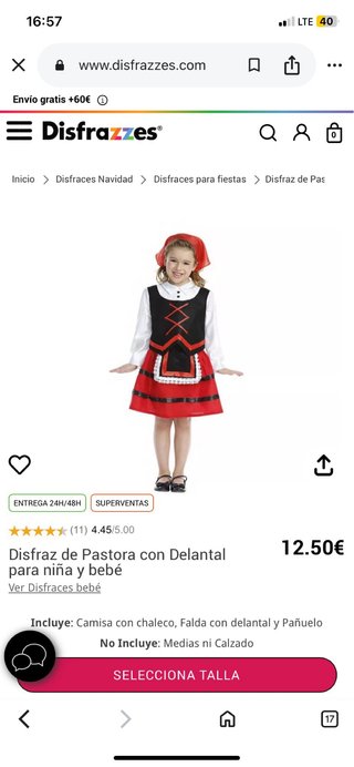 Disfraz pastorcilla niña