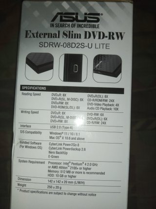 NUEVO Grabador DVD Externo ASUS SDRW-08D2S-U LITE