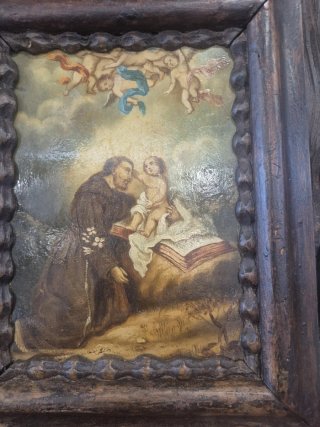 Cuadro antiguo óleo marco madera tallada
