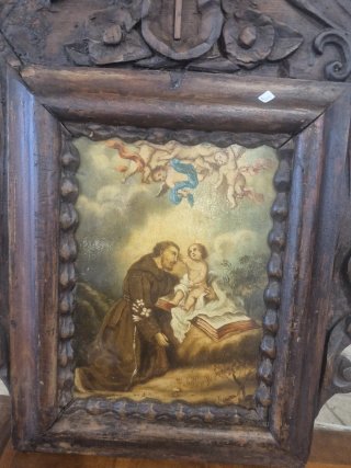 Cuadro antiguo óleo marco madera tallada