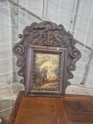 Cuadro antiguo óleo marco madera tallada