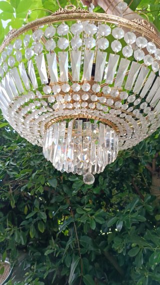Lámpara de techo vintage cristal y metal dorado