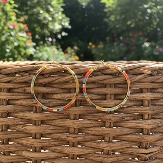 Pendientes Aro Abalorios Multicolor