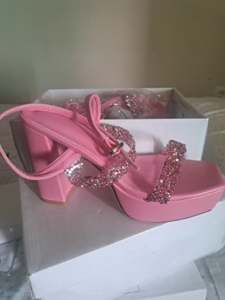 Sandalias Tacón Plataforma Rosa Brillantes