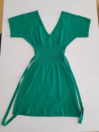 Vestido de punto verde con cinturón, talla XS/S