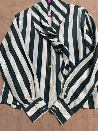 Blusa VERSE T38 seda rayas verde y blanco