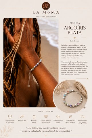 Pulsera La MoMa Arcoíris Plata Cristales Pastel