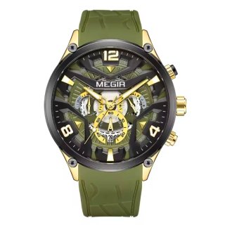 Reloj Megir Hombre Cronógrafo Dorado Verde