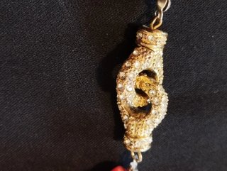 Collana corallo rosso vintage con strass