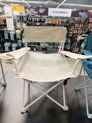 Silla de playa plegable beige y gris