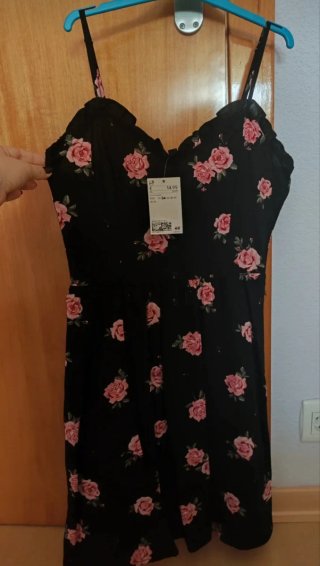 Vestido H&M flores negro y rosa Talla XS