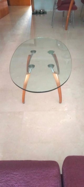 Mesa de centro cristal y madera 1'20 largo y 46 cm