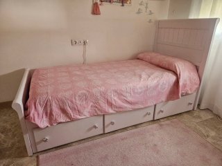 Cama madera blanca 90x190 con 3 cajones y colchón
