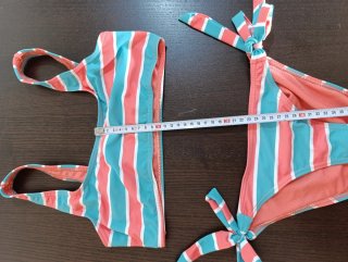 Conjunto Bikini Rayas Rojo y Turquesa