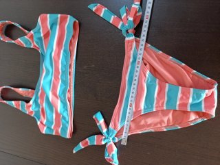 Conjunto Bikini Rayas Rojo y Turquesa