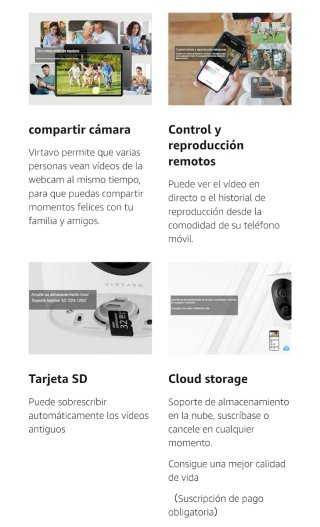 Cámara Vigilancia VIRTAVO 2K WiFi Exterior/Interio