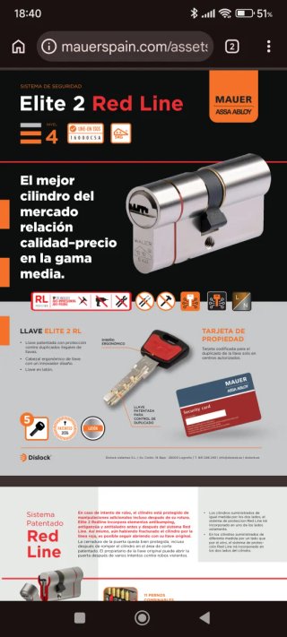 Bombillo Cerradura Mauer red line Alta Seguridad