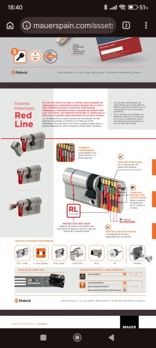 Bombillo Cerradura Mauer red line Alta Seguridad