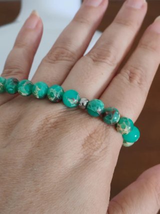 Bracciale elastico acciaio e pietra verde