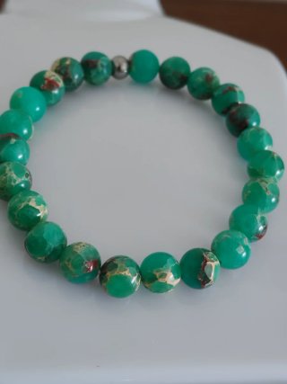 Bracciale elastico acciaio e pietra verde
