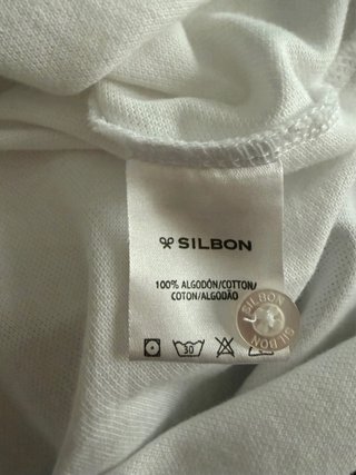 Polo Blanco Silbon con Ribete Azul Marino Talla L