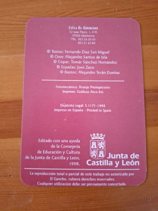 Baraja Española Cartas en la Manga,JCYL, 1998