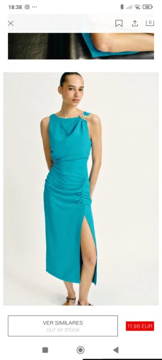 Vestido midi Zara drapeado aplique dorado