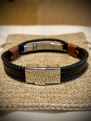Pulsera bandera de España cuero y acero