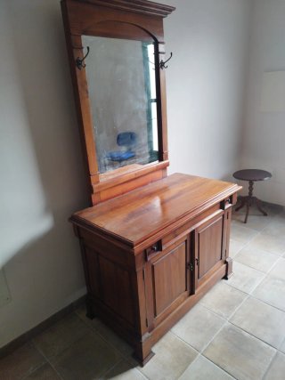 Mueble recibidor con espejo madera teka