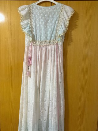 Vestido largo blanco y rosa