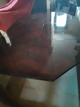 Mesa de comedor octogonal madera y cristal