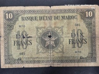 Billete 10 Francos Banco de Marruecos. 1943