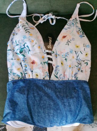 Costume intero fantasia floreale e jeans 46 it