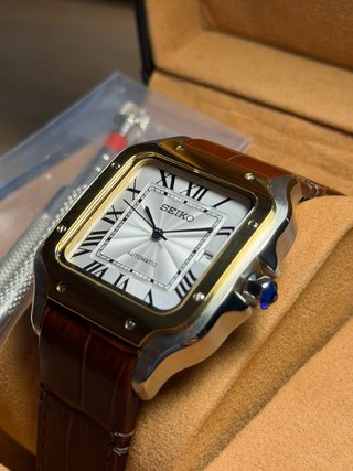 Seiko Mod Santos 38mm Oro y Plata Correa Piel