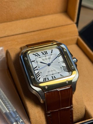 Seiko Mod Santos 38mm Oro y Plata Correa Piel