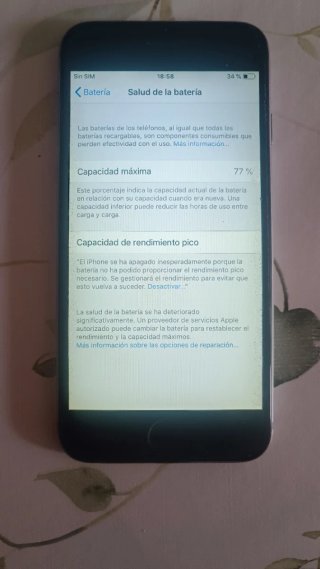 iPhone 6 64GB Gris Espacial, batería 77%.