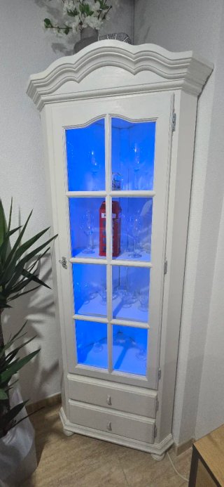 Armario Esquinero Blanco con Luces LED Azules